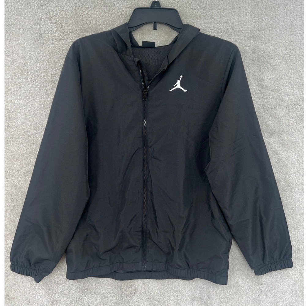 Nike Jordan Windbreaker Jacket Boys XL‎ Black Dri-FIT Hooded Jumpman Full Zip